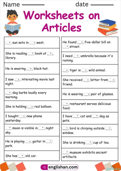 Awesome Articles Worksheet 11 Grammar Exercise for Elementary Students Fourth grade students circling articles in sentences from Bud Not Buddy for grammar practice