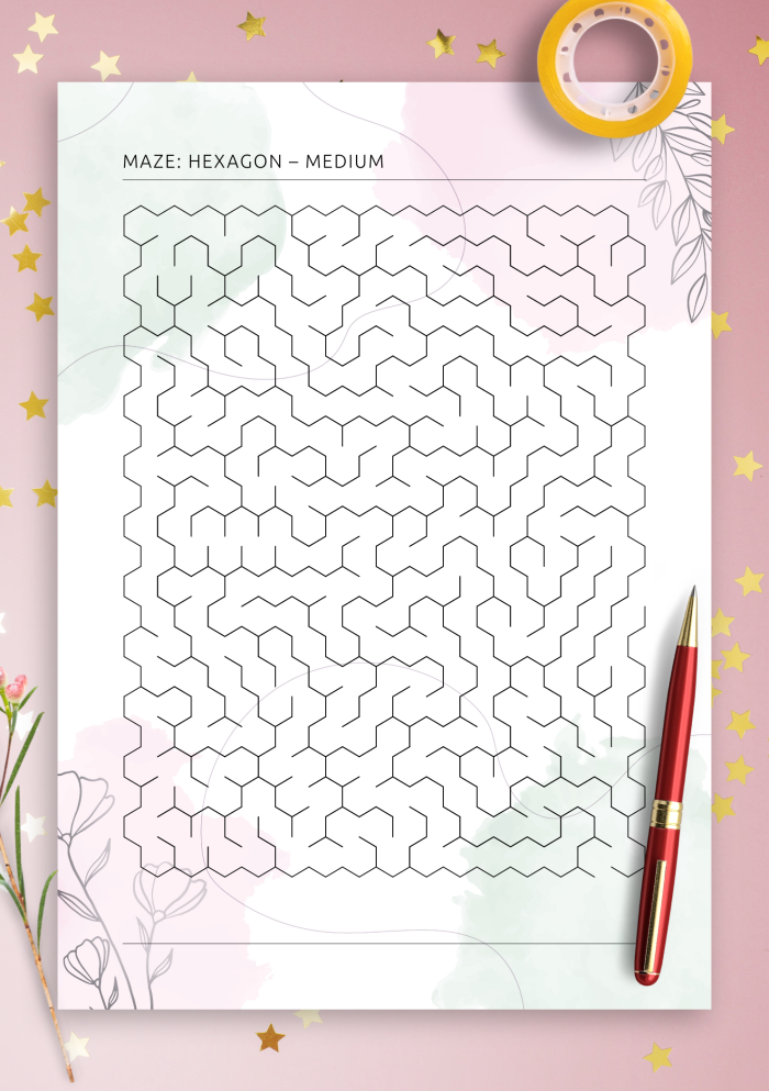 It's a Maze of Hexagons! worksheet for fourth-grade math practice Students navigating through a maze of hexagons while identifying prime and polygon shapes