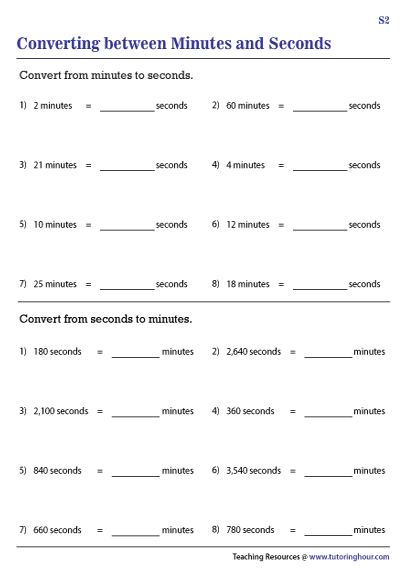 Addition worksheet for Fourth Grade Worksheet for converting hours to seconds, designed for fourth graders to practice addition skills. Visual guide for understanding the relationship between hours, seconds, and minutes.