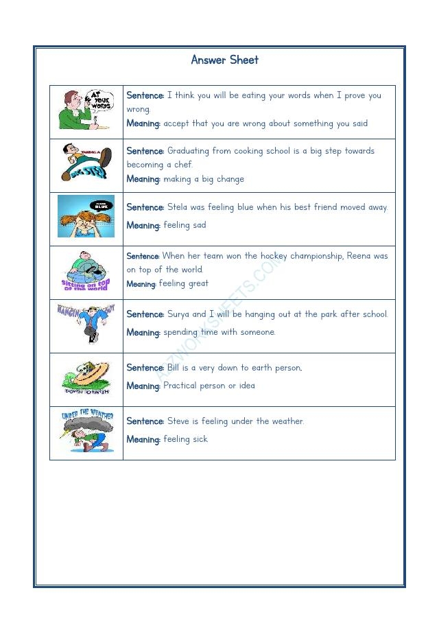 Fourth grade students working on making sense of idioms in a geometry worksheet