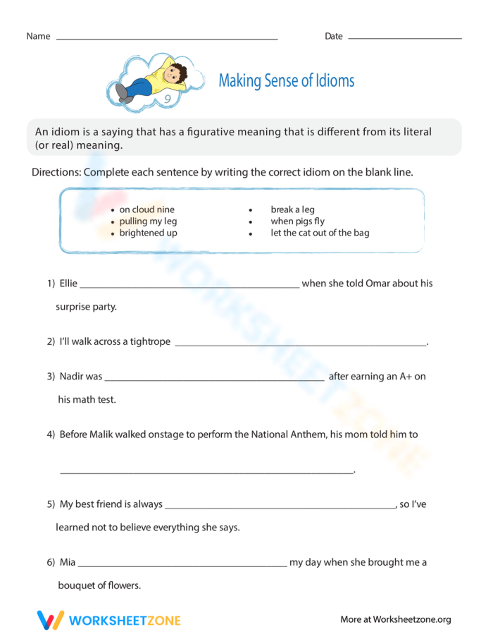 Fourth grade students filling out a geometry worksheet with idioms