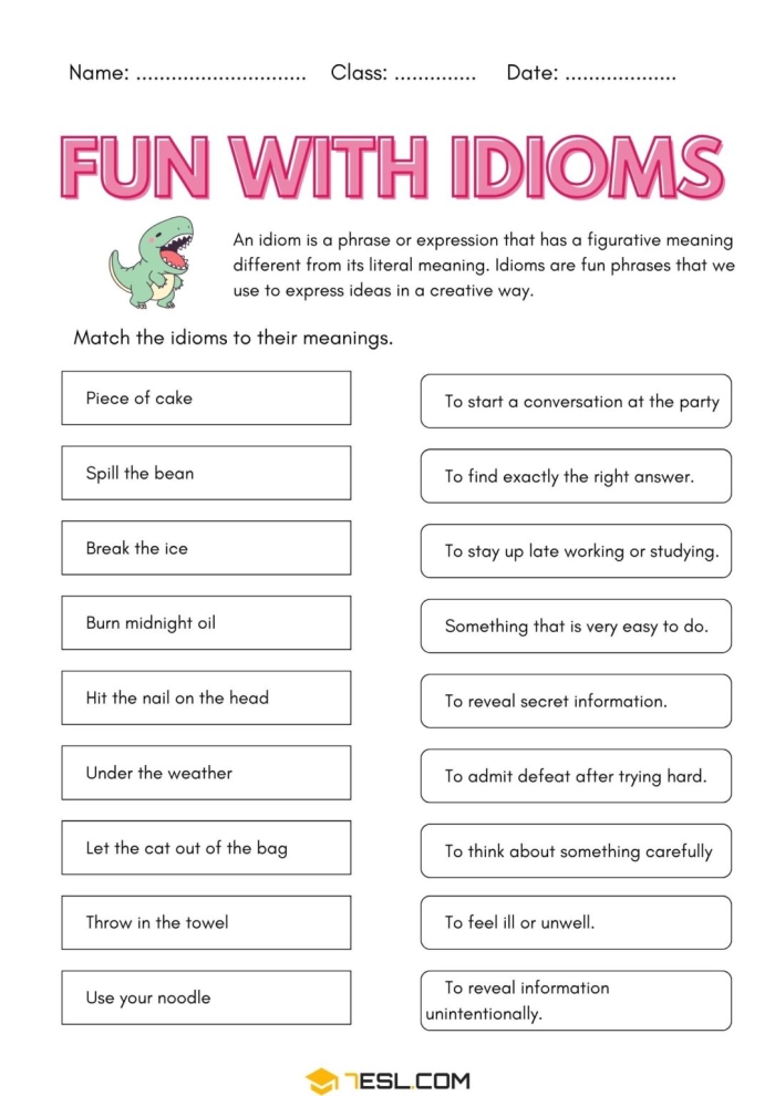 Fourth grade students filling in idioms on a geometry worksheet
