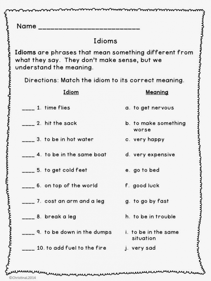 Fourth grade students filling out a Making Sense of Idioms worksheet focused on geometry