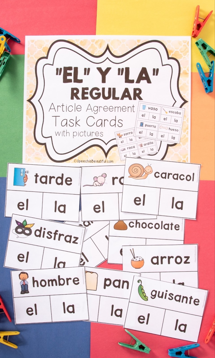 Worksheet illustrating the differences between "la" and "el" for fourth-grade readers
