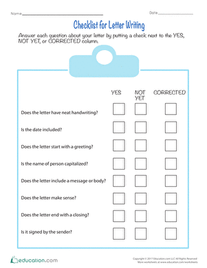 Detailed Letter Checklist worksheet for fourth graders covering conventions and closing choices Fourth Grade Letter Checklist worksheet showing key parts and formatting tips for writing letters