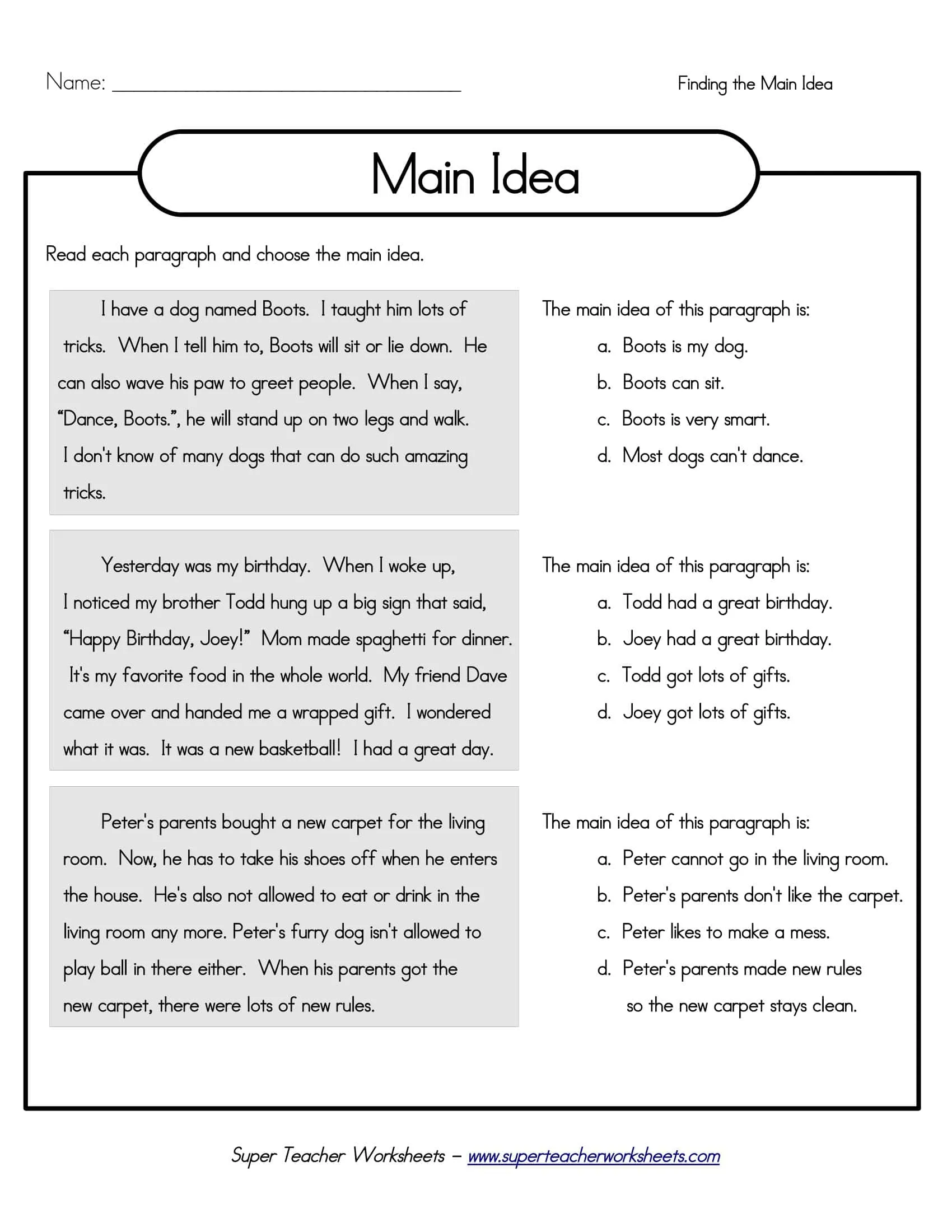 Creative Main Idea worksheet for fourth graders focusing on movie plot titles and handwriting skills Fourth grade handwriting worksheet titled Main Idea At the Movies where kids write a movie title based on the plot