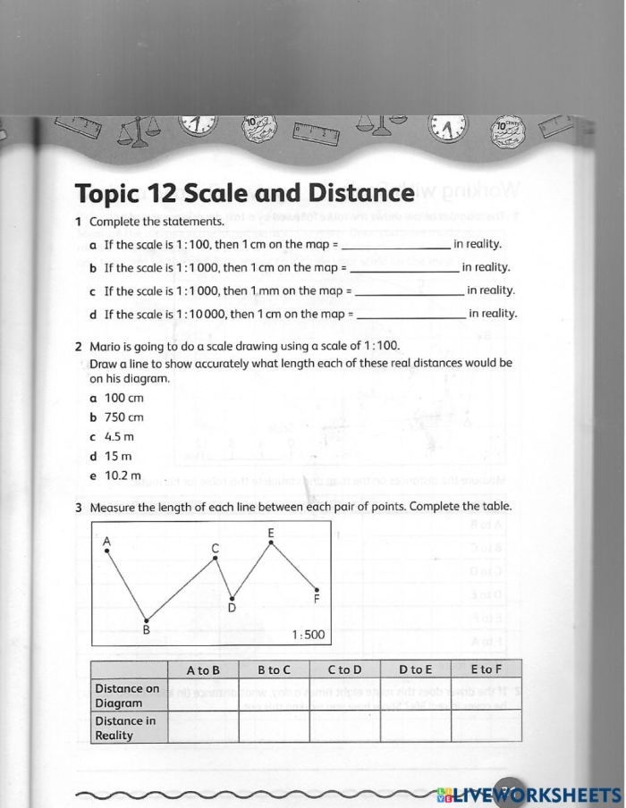 Interactive map scales exercise designed to enhance student comprehension in grade four geography Fourth grade worksheet focusing on understanding various map scales for geography skills