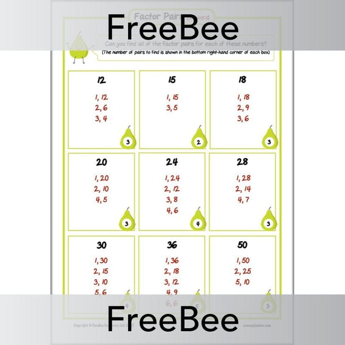 Worksheet 18 for practicing factor recognition in grammar and mechanics context Fourth grade worksheet focused on identifying factors of numbers in math