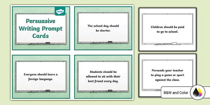 Fourth grade students working on persuasive writing prompt cards focused on measurement topics