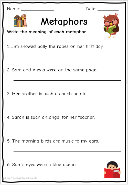 Writing Metaphors with Linking Verbs worksheet for Grammar and Mechanics lesson 10 Fourth grade worksheet focused on creating metaphors using linking verbs