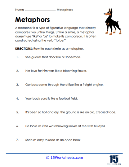 Writing Metaphors with Linking Verbs worksheet for grade 4, image 7 Fourth grade student completing a worksheet on writing metaphors using linking verbs