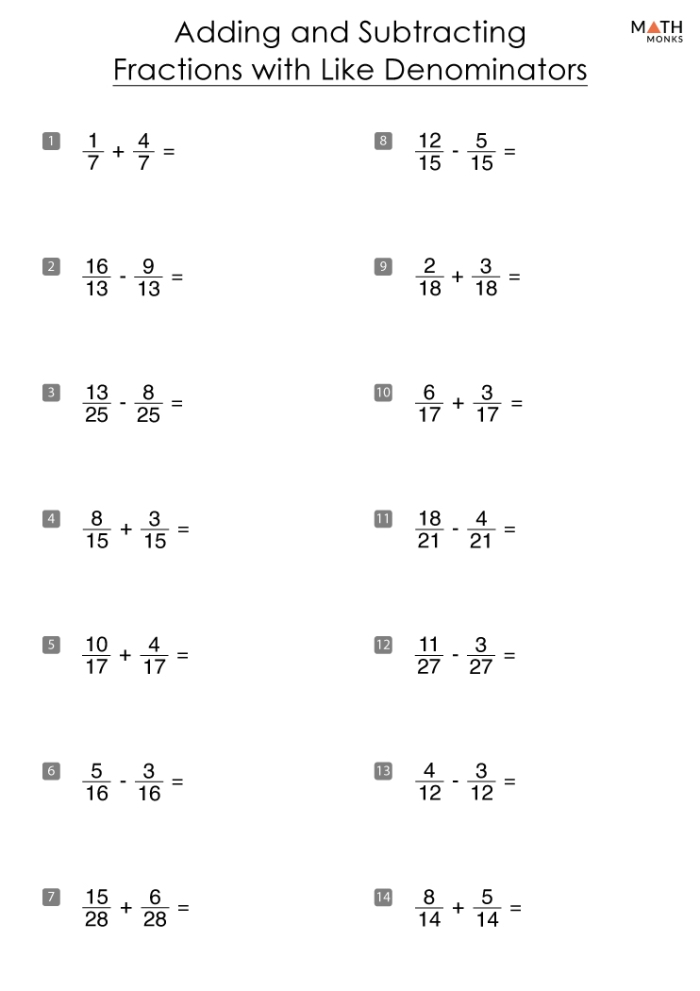 Fourth grade geometry worksheet on mixed fraction subtraction with regrouping and like denominators
