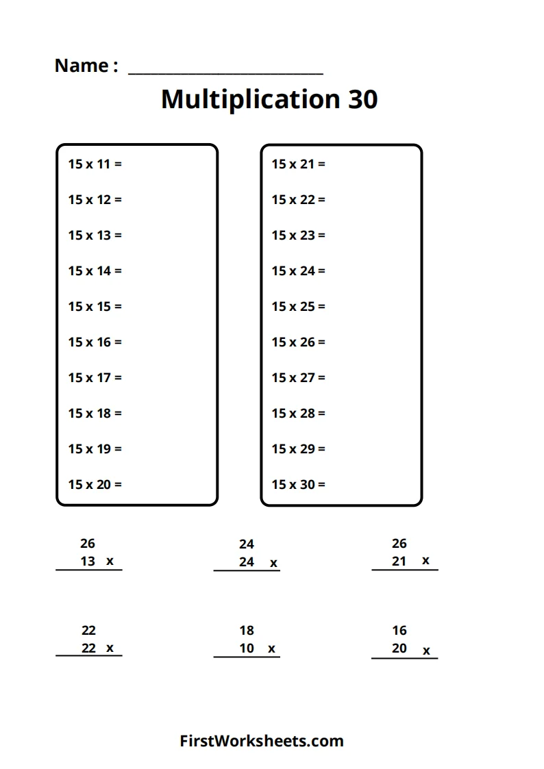 Multiplication Table 30x30 Practice Worksheet for Elementary Math Drills A comprehensive 30x30 multiplication table grid designed for fourth grade students to practice times table drills and mathematical fluency
