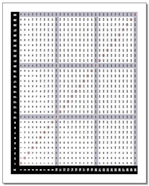 Multiplication Table 30x30 Practice Worksheet for Elementary Math Learners A fourth grade student using a 30x30 multiplication table worksheet to practice advanced times table drills and math facts