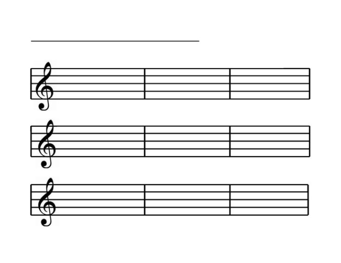 Blank sheet music worksheet for fourth grade musicians to compose their own songs