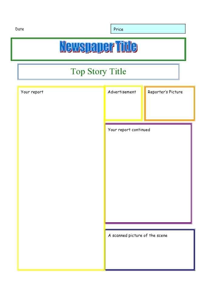 Fourth grade student completing a newspaper article template worksheet for a reading assignment