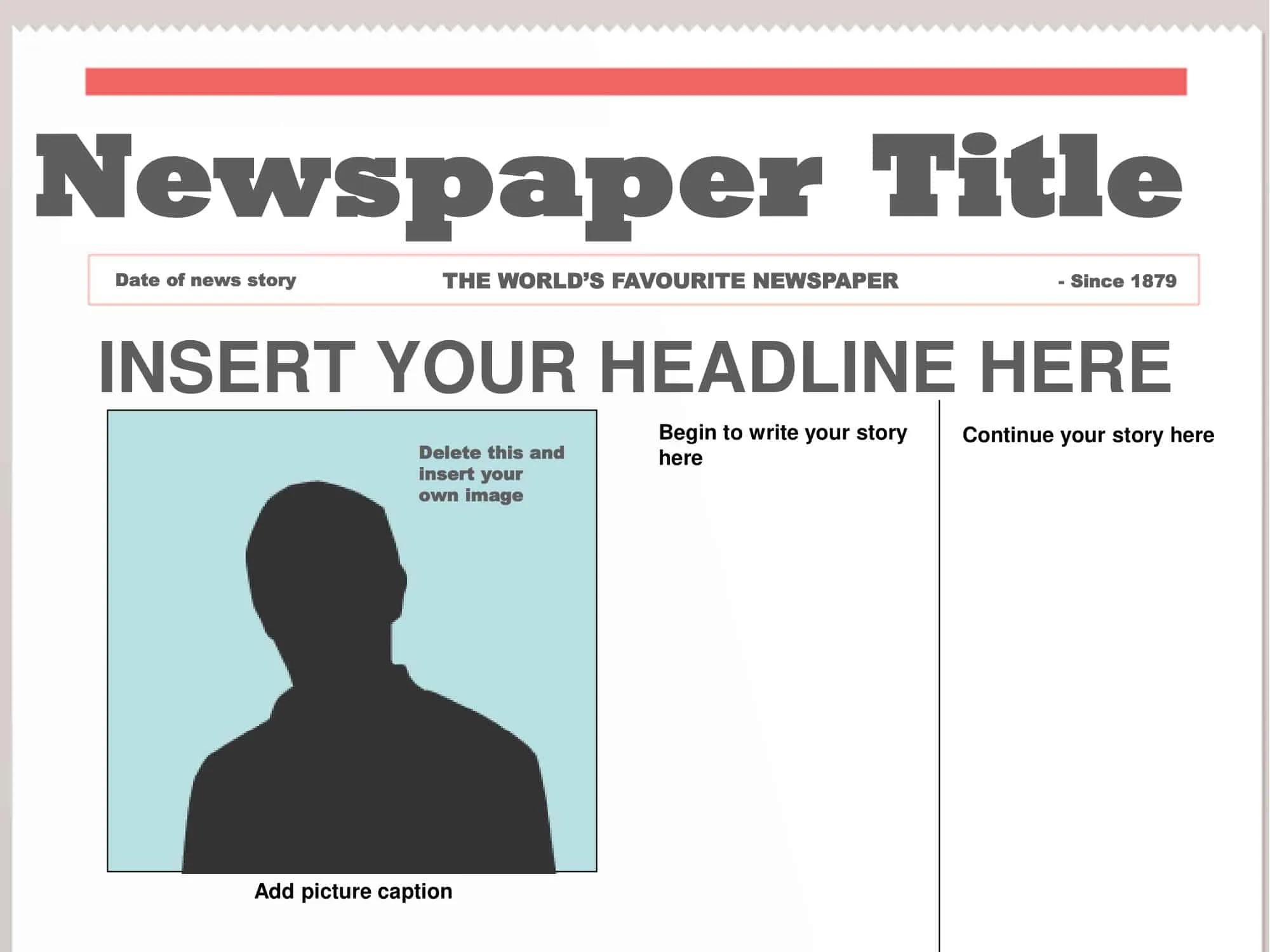 Fourth grade student completing a newspaper article template worksheet