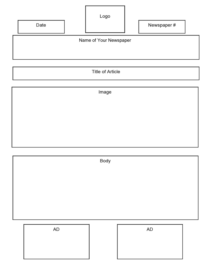 Fourth Grade student completing a newspaper article template worksheet for a reading activity