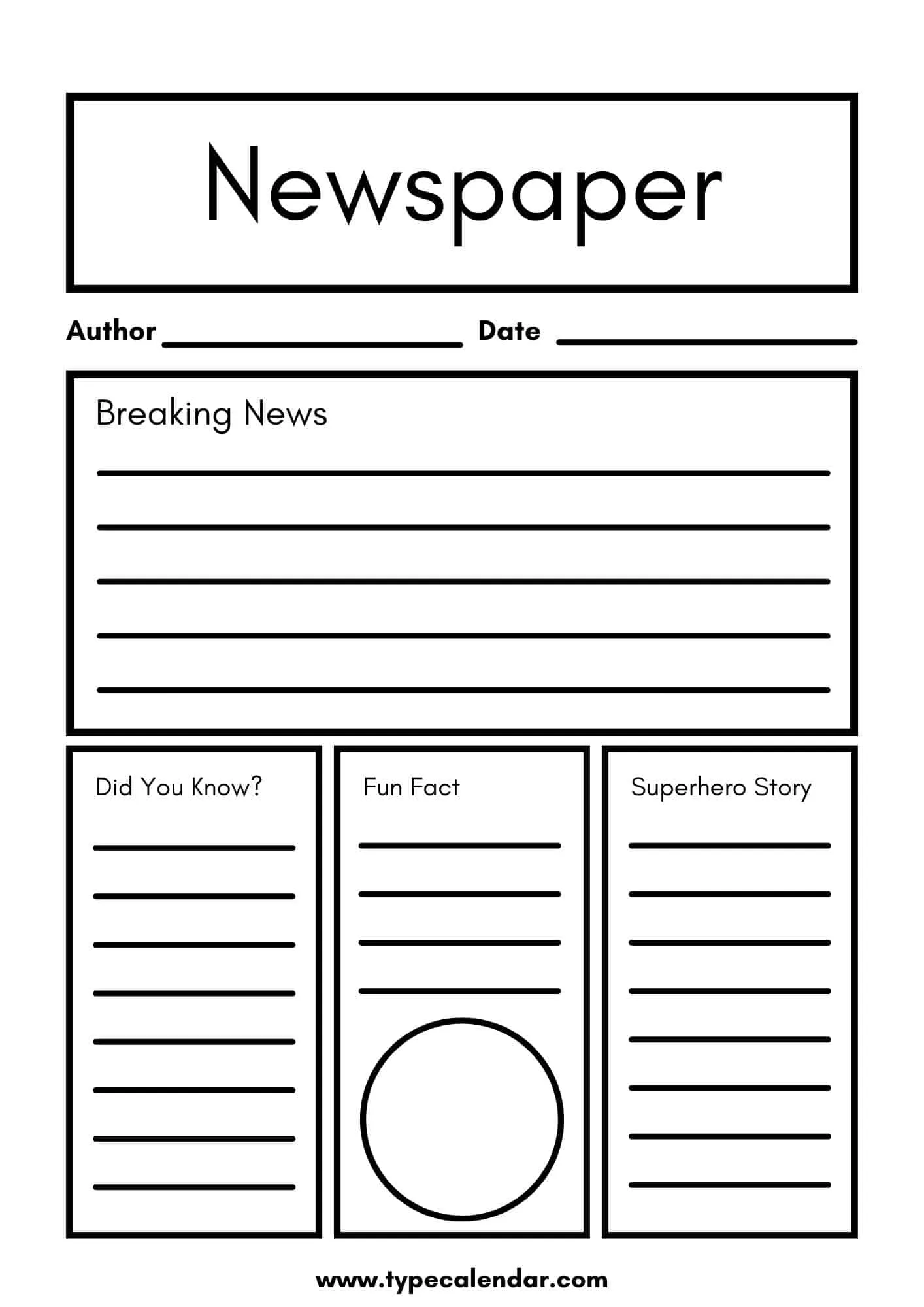 Fourth grade student completing a newspaper article template worksheet for reading class