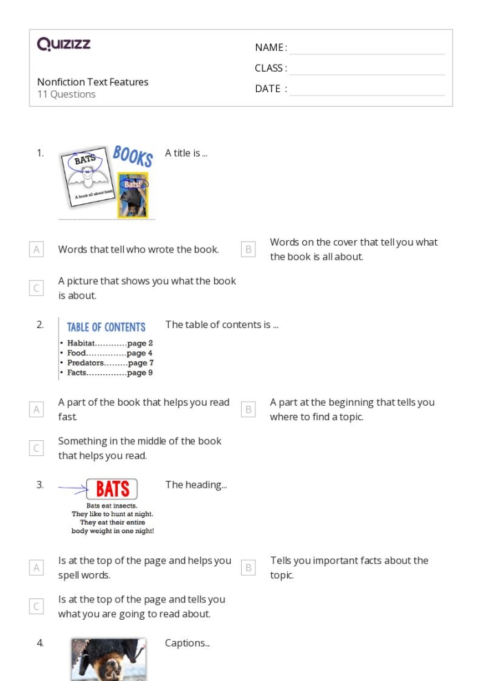 Nonfiction text features checklist resource for fourth graders, image 13 Fourth grade nonfiction text features checklist worksheet for grammar and mechanics