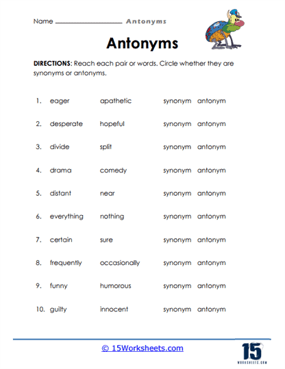 Engaging antonym matching activity for fourth graders in addition category, image 9 Fourth Grade Match the Antonyms Level 2 worksheet focused on vocabulary and opposites