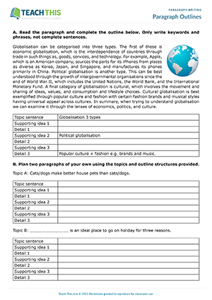 Worksheet for studying paragraphs with an excerpt from Elizabeth Singer Hunt's book for fourth graders Fourth grade students analyzing paragraph structure using a worksheet from The Secret Agent Training Manual