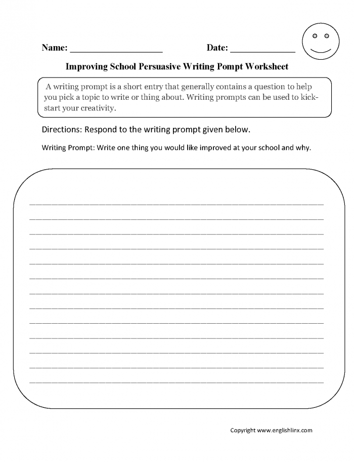 Fourth grade students using Persuasive Writing Prompt Cards worksheet focused on measurement topics