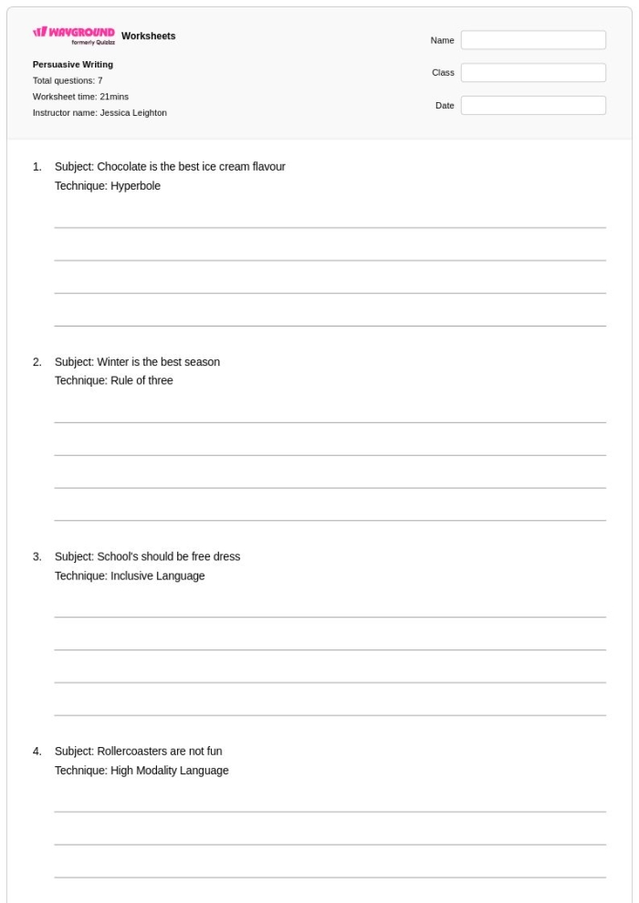 Fourth grade student completing a persuasive writing worksheet about soda