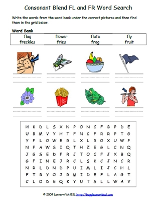 Phonics and spelling practice worksheet featuring common consonant blends for fourth graders