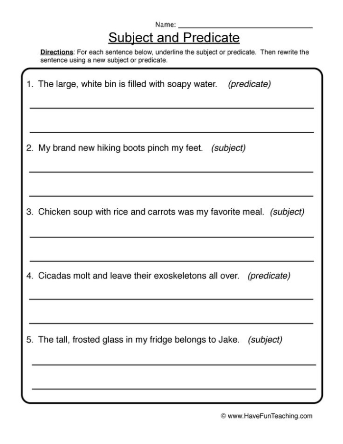 Complete predicate identification exercise for fourth graders in civics and government topic Fourth grade civics worksheet focusing on identifying the complete predicate in sentences