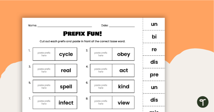 Circle the Prefixes worksheet for fourth grade focusing on identifying prefixes in words