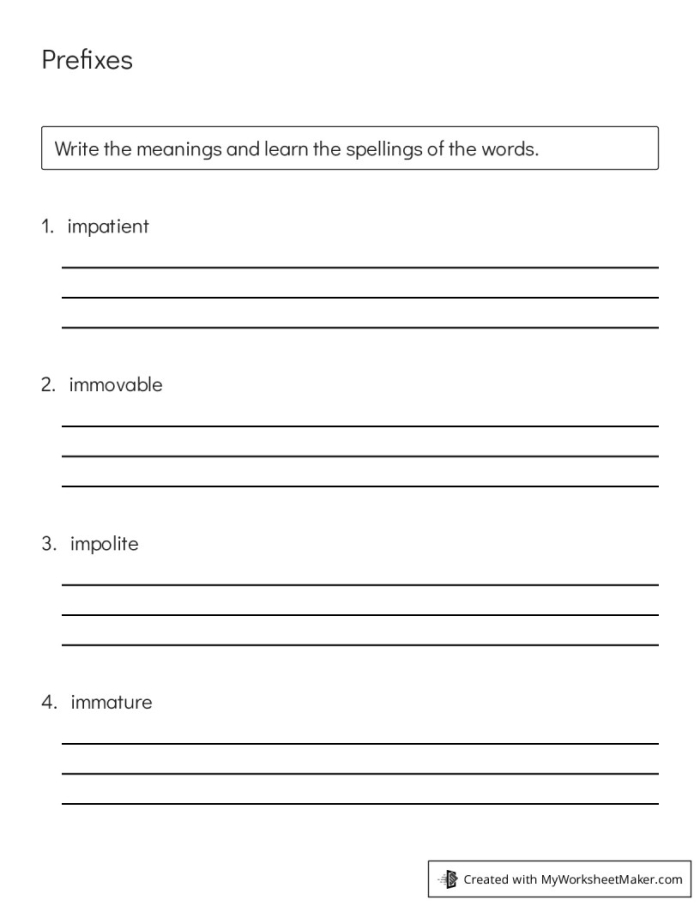 Circle the Prefixes worksheet for fourth grade focusing on identifying prefixes in root words