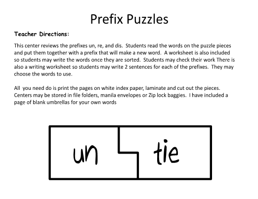 Worksheet image showing Prefix Pieces exercise for fourth grade learners Fourth Grade student completing a Prefix Pieces worksheet focused on reading skills