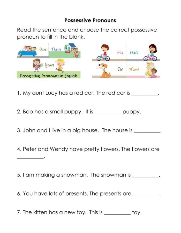 Worksheet image for a fourth-grade pronoun review focusing on possessive, relative, and indefinite pronouns.