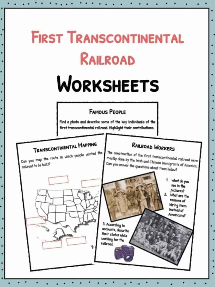 Transcontinental Railroad History Worksheet Activity Six for Elementary Students Students learning about the Transcontinental Railroad history with a Wild West themed worksheet activity for fourth grade