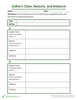 Worksheet image illustrating how to develop and support a claim with evidence Make a Claim worksheet designed for fourth-grade reading comprehension practice