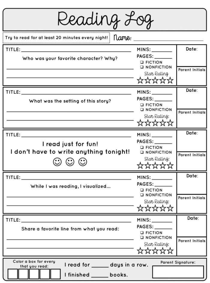 Interactive worksheet for tracking reading progress in fourth grade history class Fourth Grade student filling out a weekday reading log for history