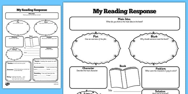 Fourth grade students examining a sample reading response letter worksheet with highlighted text elements and annotations