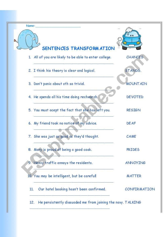 Grammar and Mechanics worksheet for Fourth Grade Worksheet for Sentence Makeover Part 1 focusing on rewriting paragraphs with fluid sentences. Educational resource for fourth-grade grammar and mechanics practice.
