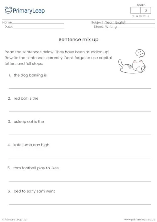Fun Printable Sentence Mix-Up Game Worksheets for Fourth Grade