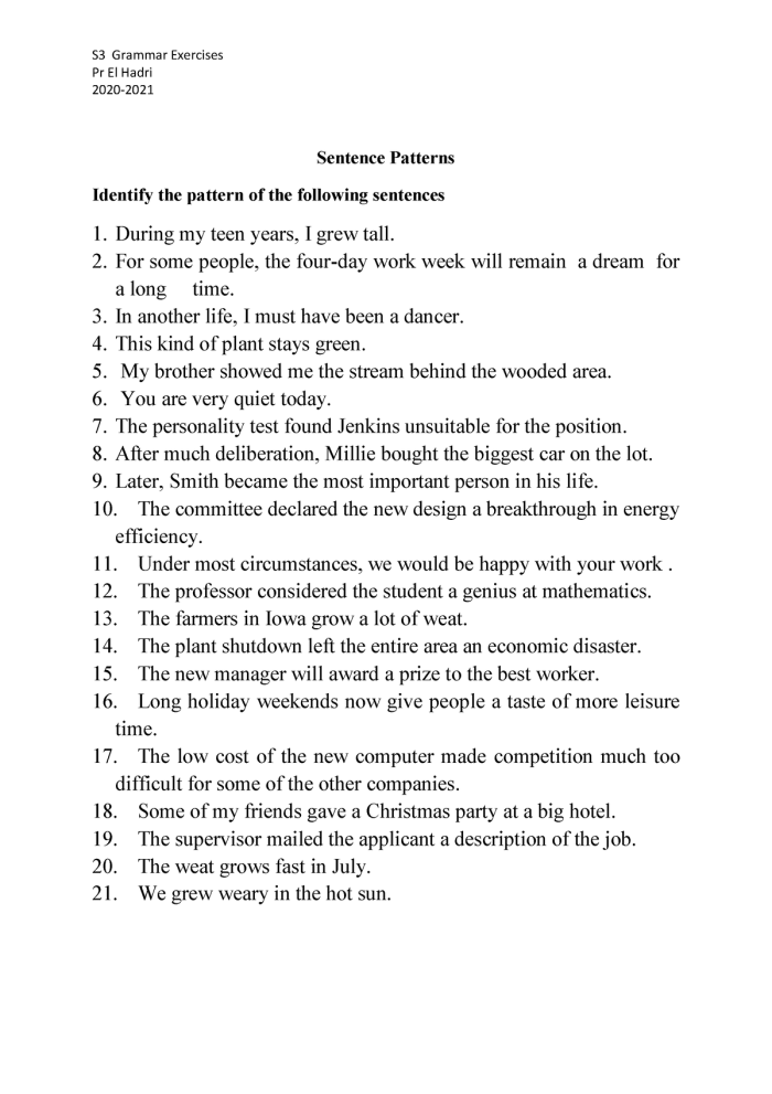 Find the Sentence Patterns worksheet for reading practice in fourth grade students activity 12 Fourth grade students working on a Find the Sentence Patterns worksheet with a fun messy story
