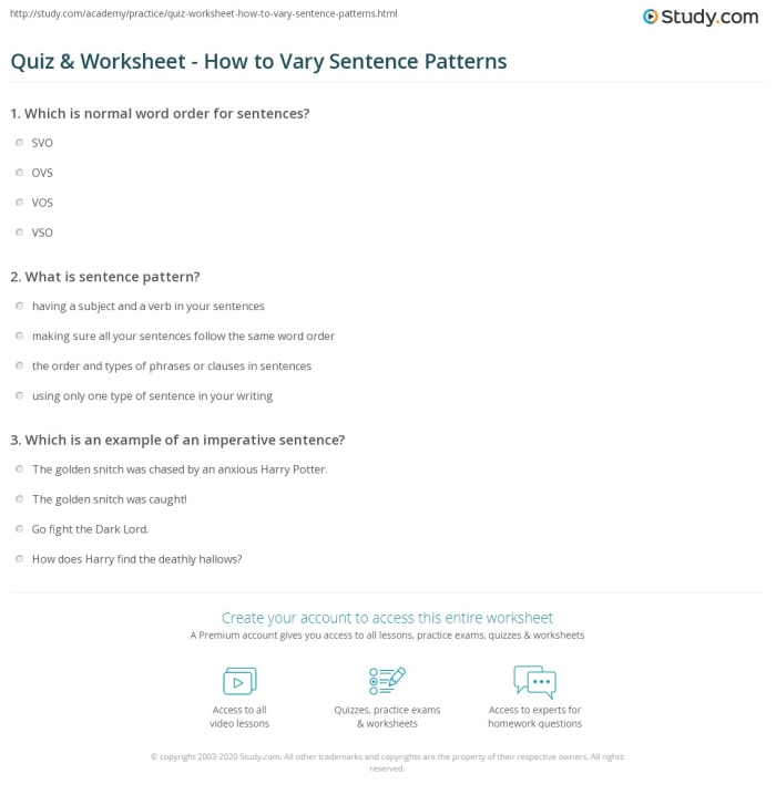 Engaging worksheet for identifying various sentence structures in reading activities Fourth grade students working on a Find the Sentence Patterns worksheet with a fun messy story