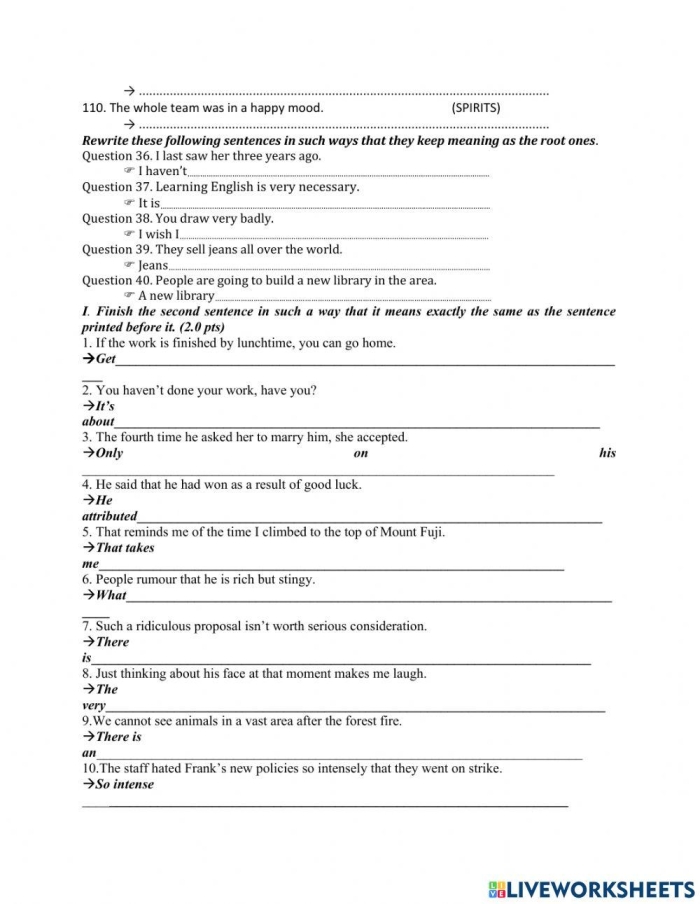 Grammar and Mechanics worksheet for Fourth Grade Worksheet for Sentence Makeover Part 1, focused on rewriting paragraphs in fourth-grade grammar. Educational resource image illustrating a grammar worksheet activity.