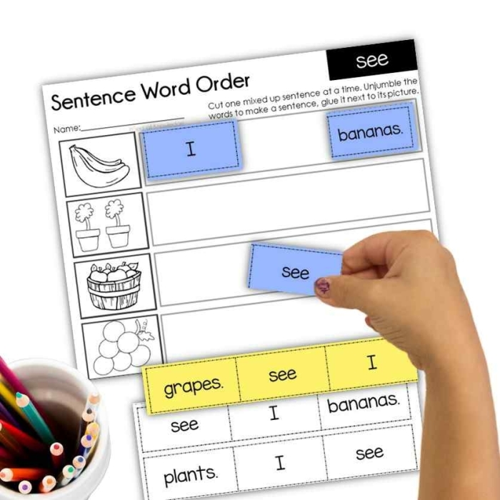Engaging Sentence Mix-Up Game worksheet for teamwork and story building in fourth grade, image 10 Fourth graders collaborating on a Sentence Mix-Up Game worksheet to improve sentence structure