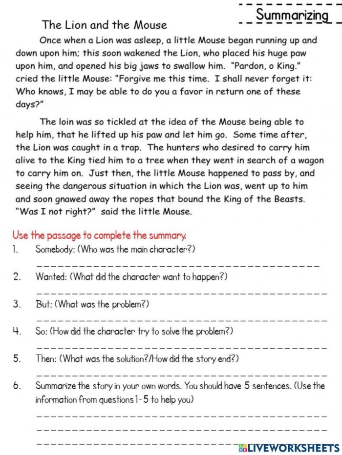 Fourth Grade Reading Worksheet 6 on Summarizing with Sequence Words Fourth grade students practice summarizing using sequence words in a fairy tale worksheet