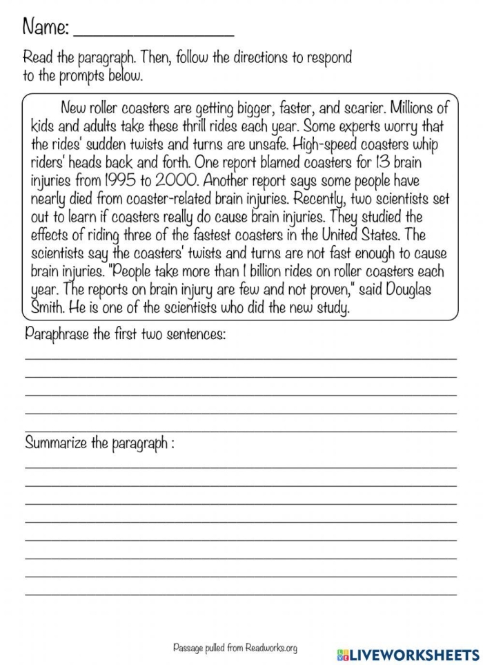 Worksheet for practicing summary writing using sequence words in a reading activity for fourth graders, image 15 Fourth grade students completing a Summarizing with Sequence Words worksheet featuring a fairy tale summary and a sequence word bank