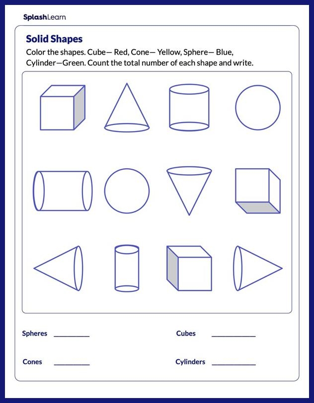 Fourth grade addition worksheet focused on identifying geometric solid shapes
