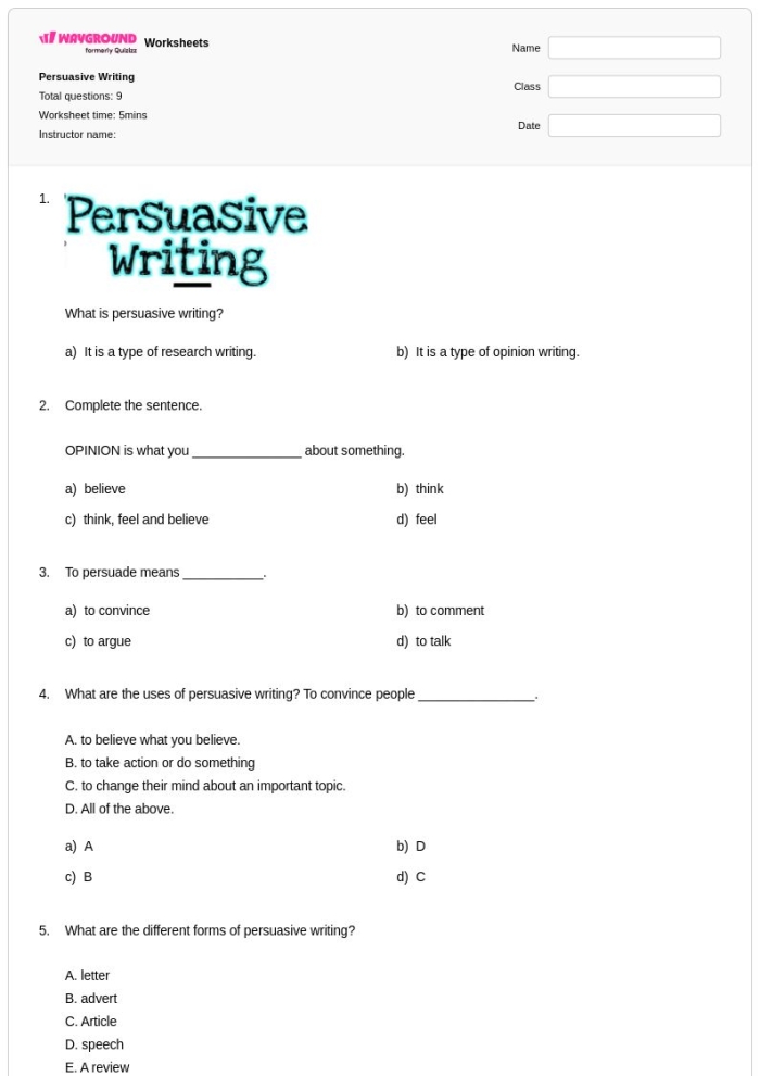 Fourth grade persuasive writing worksheet focused on soda opinions with structured paragraph guidance