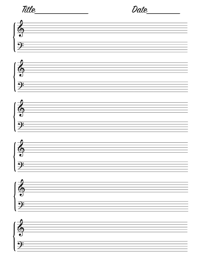 Blank sheet music worksheet for fourth graders to encourage songwriting creativity