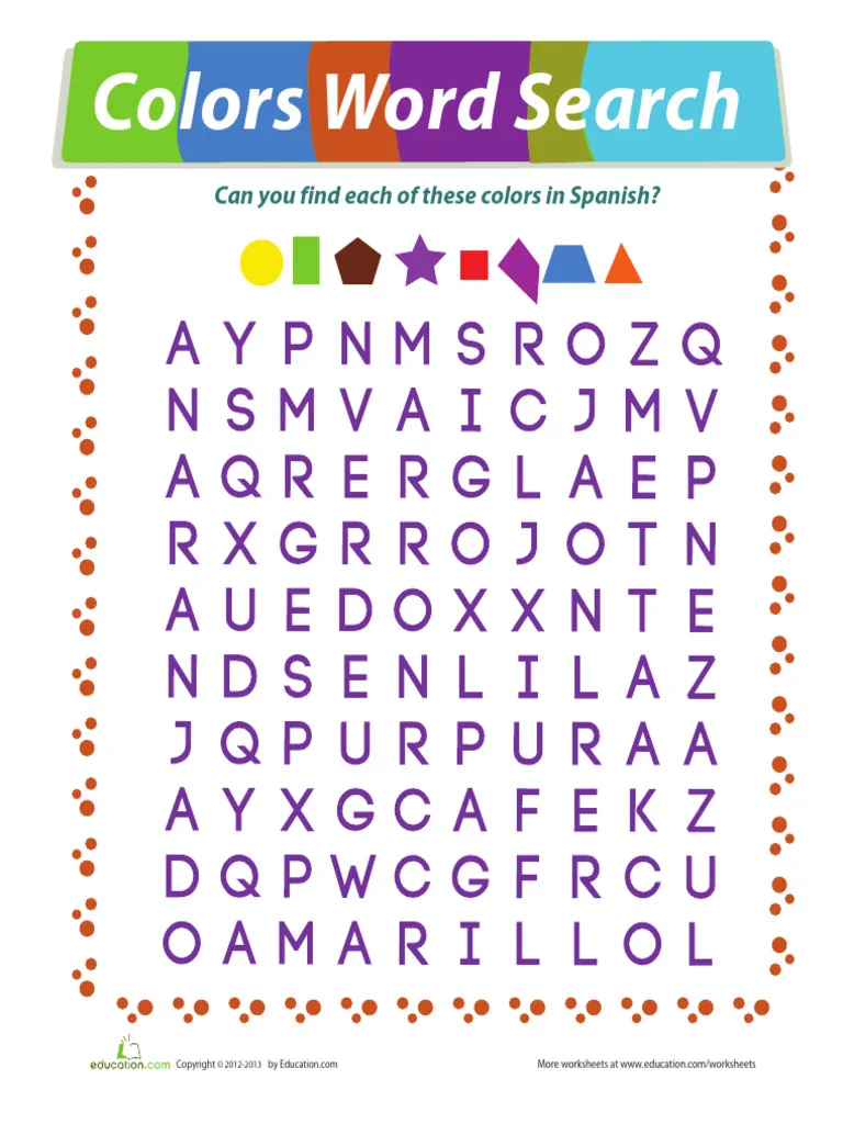 Engaging colors in Spanish word search activity for young learners Word search worksheet featuring Spanish vocabulary for colors aimed at fourth-grade students